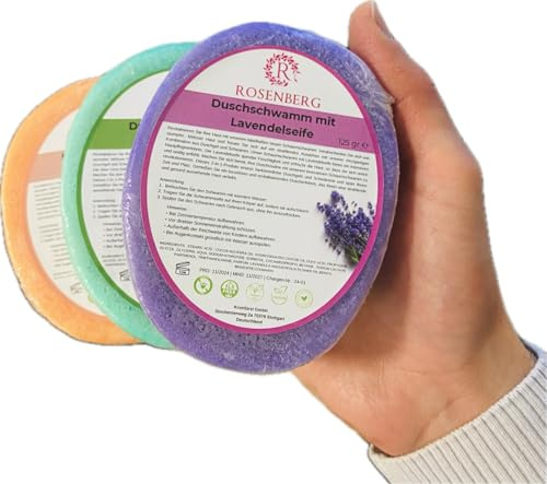 Sapone in spugna fatto a mano con ingredienti naturali, sapone per doccia, cura delicata per viso e corpo, vegano, sostenibile, idratante, fragranze fresche (confezione da 3, mix)