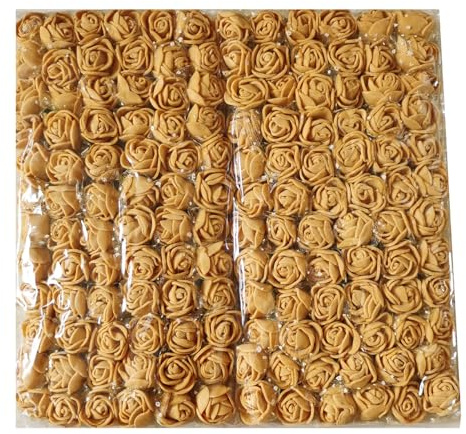 Artfen Mini Fake Rose Flower Heads 144pcs Mini Artificial Roses DIY Wedding Flowers Accessories Make Bridal Hair Clips Headbands Dress (Bottom add Gauze) Ginger