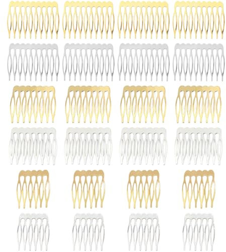 Lot de 24 peignes latéraux en métal pour femme, peignes à voile, peignes latéraux à dents pour accessoires capillaires avec pince à chignon argentée et dorée