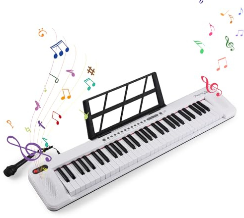 61 Piano Elettrico a Chiave con Doppio di Altoparlanti, Suono Portatile e Leggero, Audio di Alta qualità, Versatile e Divertente, Tastiera Illuminata, compatibilità del Dispositivo e Opzioni di