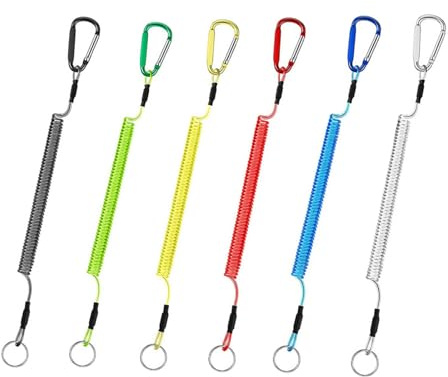 Malijnxin 6 Pcs Fishing Lanyard Retractable Tool Lanyard Clip Heavy Duty Steel Wire Coiled Cable with Aluminium Alloy Clip for Pliers Boating