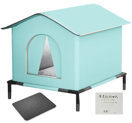 Caseta para Gatos Exterior | Casa Exterior Impermeable con Alfombrilla Y Puertas,Refugio Aislado Y Acogedor para Gatos En Jardín Patio Césped
