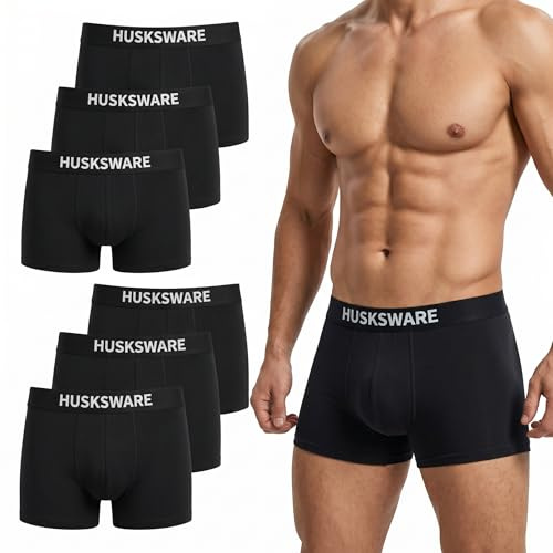 HUSKSWARE Men's Boxer Shorts 6 Pack, 95% Cotton Boxers for Men, Tagless