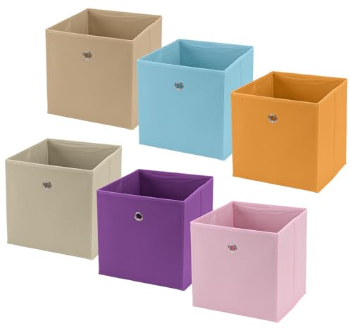 SYUTBOU Kallax - Caja de almacenaje (6 unidades, 27 x 27 x 28 cm, plegable), diseño de cubos con ojal, para salón, dormitorio, beige, blanco, caqui, rosa, azul, naranja, morado
