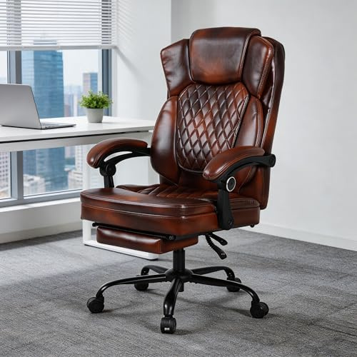 AZRBOPO Executive Office Chair, Office Swivel Chair with Footrest & Lumbar Support Ergonomic, Height Adjustable Heavy Duty 360° Swivel for Home Office - Brown