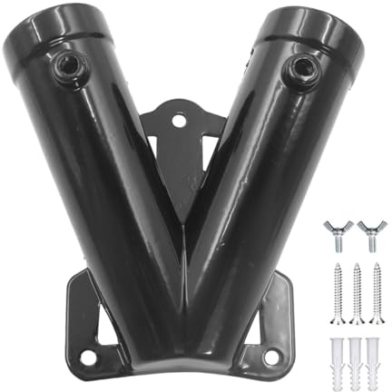 DUZEPA Soporte de asta de bandera doble, en forma de V, de aleación de aluminio premium, resistente, con doble ranura, soporte de montaje (negro)