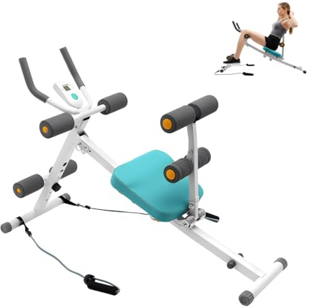 4-i-1 multifunktionell träningsutrustning, magtränare för hem, justerbar höjd och längd, vikbar, LCD-skärm, lastkapacitet 120 kg för hushåll, företag, gym