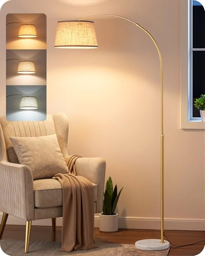 EDISHINE Lampada Terra Soggiorno, Altezza Regolabile, LED Dimmerabile, Oro