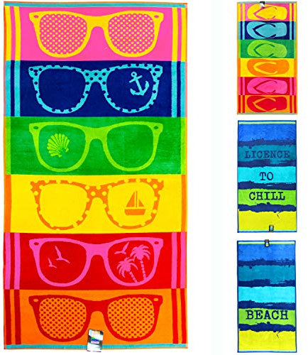 jilda-tex Strandtuch 90x180 cm Badetuch Strandlaken Handtuch 100% Baumwolle Velours Frottier Pflegeleicht (Sunglasses)