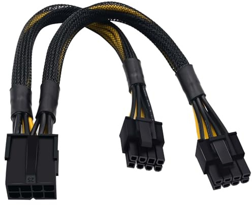 COMeap GPU VGA PCIe 8-stifts hona till dubbel 2 x 8 stift (6 + 2) PCI Express nätadapter hane Y-Splitter 9 tum flätad förlängningskabel (23 cm)