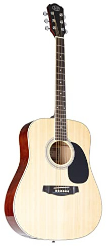 J & D D-80 NT Westerngitarre, Akustik-Gitarre für Anfänger und Einsteiger, Acoustic Guitar, Dreadnought mit Natural Hochglanz Fichtendecke