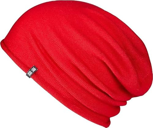 Enter the Complex® Leichte Merino Mütze, Einlagig Gestrickte Slouch Beanie, 100% Merino Wolle, Damen und Herren, Rot