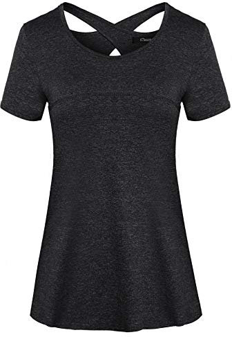 iClosam Womens Gym Tops Short Sleeve Yoga T Shirt for Women Running Athletic Clothes Wear Casual Tunic Workout Top