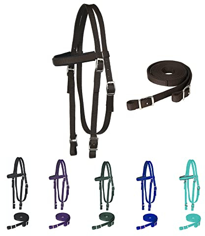 Majestic Ally Frontalera Acolchada de Nailon con riendas para Caballos (Chocolate, Completo)