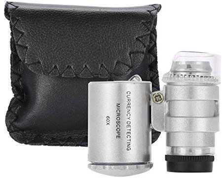 60X Mini Mikroskop, Taschenlupe Lupenlupe mit LED und UV Lichtfunktion zur Erkennung von gefälschten Währungen und zur Verwendung in Juweliergeschäften