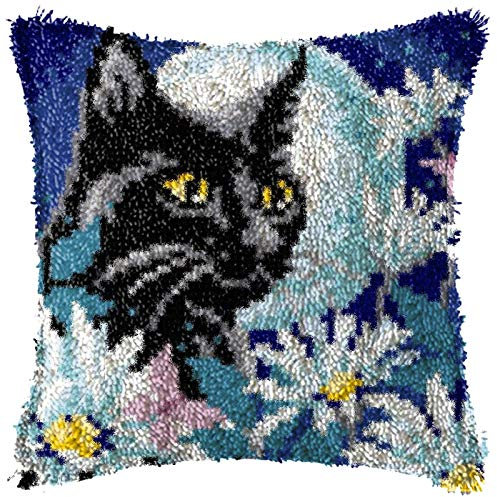 Katze Knüpfkissen Zum Selber Knüpfen DIY 3D Sofakissenbezug Knüpfen Kissen Knüpfset Knüpf-Sets Für Kinder Erwachsene Und Anfänger Kreuzstich Set Handgemachte Geschenke Latch Hook Kit 43Cmx43cm,A