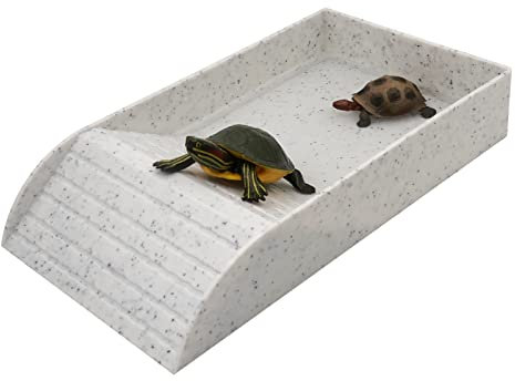 Reptilienfutterschale mit Rampe und Liegeplattform Kunststoff Schildkrötenfutter und Wasserschale auch für Bad Aquarium Lebensraum für Eidechsen Amphibien (Weiß)