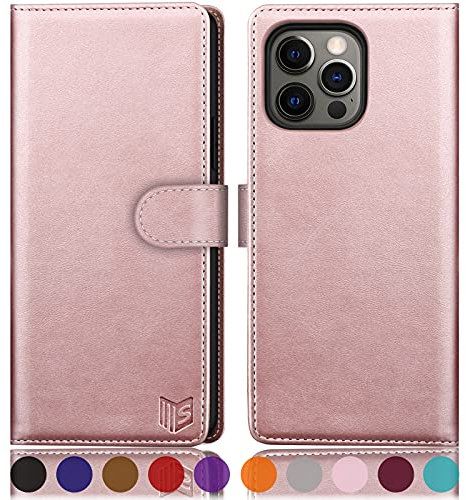 SUANPOT [RFID Schutz für iPhone 13 Pro Max 6,7-Zoll Hülle PU Leder Handyhülle Lederhülle Klapphülle Kartenfach Flip Cover für Apple 13 Pro Max Handy hülle Leather Wallet Phone Case Roségold