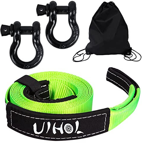 Abschleppseil Auto UIHOL, 8T 1/2'' Schäkel mit Einer Bruchfestigkeit von 26,455 LBS, 5M x 5cm KFZ Notfall-Abschleppgurt mit Aufbewahrungstasche, Verbessert, Sicherer, Langlebiger Fluoreszierendes Grün