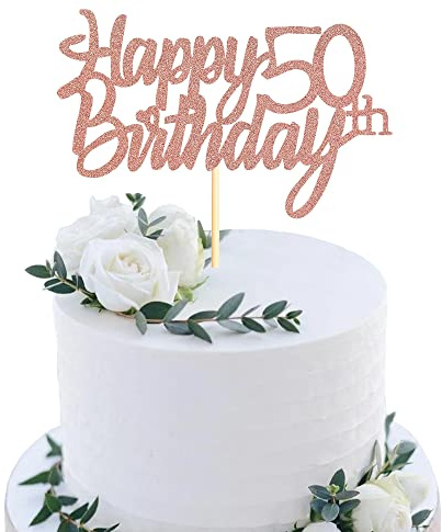 Sumerk 50 Pcs 50th Birthday Cake Toppers Cake Toppers for Birthday Party Decorating Supplies Rose Gold 1 Pack
