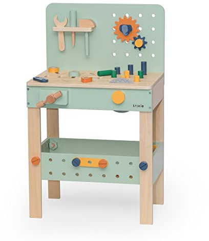 Trixie Houten Werkbank - Holzwerkbank für Kinder ab 3 Jahren mit Schraubendreher, Schraubenschlüssel, Tiergesichtern und Labyrinth