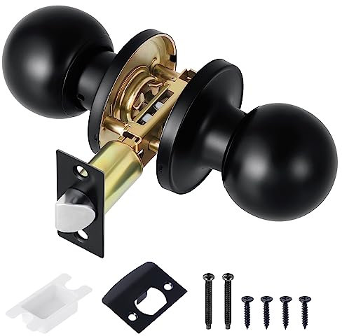 Coolty Pomelli per Porte di Passaggio Maniglia Rotonda Non Bloccante Senza Chiave per Porte Interne Non Bloccanti Porte di Cucina Armadio Dispensa Armadio Corridoio (Nero)
