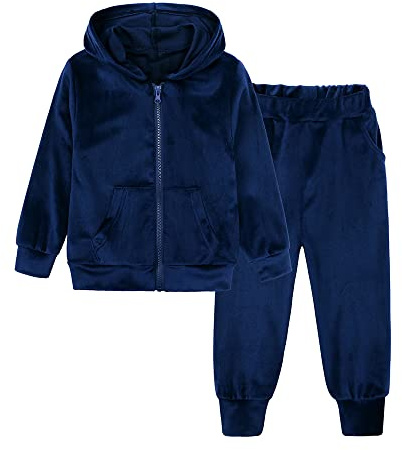 MYGBCPJS Boys Girls 2 Pcs Velour Tracksuit Sweat Suit Kids Long Sleeve Zip Up Hoodie + Elastic Waist Sweat Pants Clothes Set