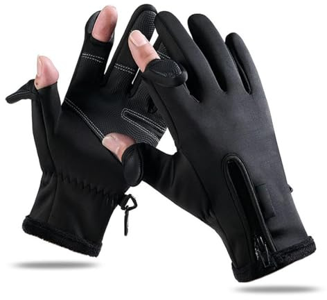 HERCHR 1 Paire Gants de Pêche, Gants de Cyclisme d'hiver Gants Chauds Rembourrés et épaississants pour écran Tactile 2 Doigts Coupés Gants D'équitation Imperméables pour Hommes Femmes (M)