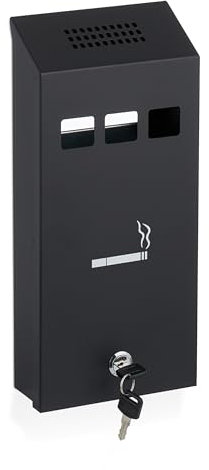 Relaxdays Wandaschenbecher für draußen, verschließbar, Metall, Aschenbecher Wandmontage, HBT: 32,5 x 15 x 6 cm, schwarz