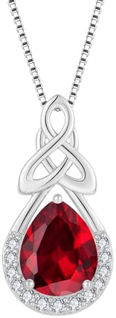 FJ oändlighet droppar keltisk knut kedja damer 925 sterlingsilver födelsesten hänge irländsk lycka smycke gåvor för kvinnor mor flickvän mamma, Silver, Rubin