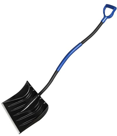 ORIENTOOLS Snöspade för snöborttagning med D-grepp, stålhandtag och PP-huvud med hållbart aluminiumkantblad, stor kapacitet spade för trädgård, bil, camping, utomhus
