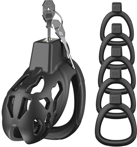 Yivans Peniskäfig Mit 5 Ersetzbare Ringe Sexspielzeug für Männer Keuschheitskäfig Ultraleicht Unsichtbar Keuschheitsgürtel SM Fetisch Fesseln Extrem Cock Cage Paare Abstinenz Sex Toy(Schwarz-S)