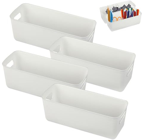 4er-Pack Aufbewahrungsboxen Plastik 27 cm, Weiße Kleine Organizer Boxen, Perfekt für Küche, Badezimmer, Regal Aufbewahrung für Praktisches Design, vielseitig einsetzbar.