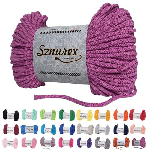 Makramee Garn 5mm x 100m Baumwollschnur Garn für Makramee-Schnur über 50 Farben Oeko-TEX Zertifiziert Baumwollkordel, Baumwollgarn mit Polyesterkern für DIY (Alpenveilchen, 5mm/100 Meter)