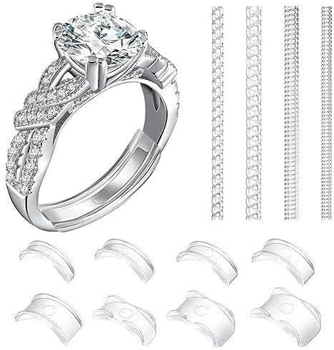 12 pack Ring Adjuster for Loose Rings Ring Snuggies, Clips Invisible Ring Size Adjuster Silicone Guards,Spacer,Holder Rings Tightener for Women and Men Ring Resizer Transparent Ring Sizer Uk