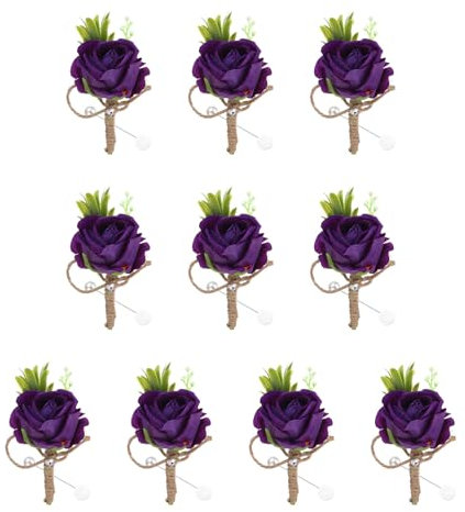 QUARKZMAN 10 stycken män blomfrön, djupvioletta rosdekorationer för best man med stift för bröllopsceremoni, årsdag, middagsfest