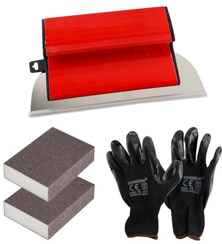 Spatule de Surface, Outil de Spatule, Outil de Plâtrage avec 2 Éponges Abrasives de 120 Grains et Gants, Lame Interchangeable en Acier Inoxydable 0,3 MM Outil de Spatule