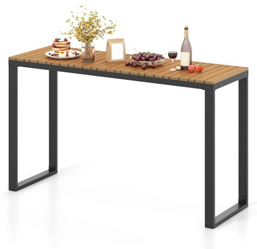COSTWAY Tavolo Consolle da Esterno Stretto, 129x42x75 cm, Tavolo da Balcone in WPC Impermeabile con Struttura Metallica, Portata 60 kg per Terrazzo, Giardino e Ingresso, Portata 60 kg