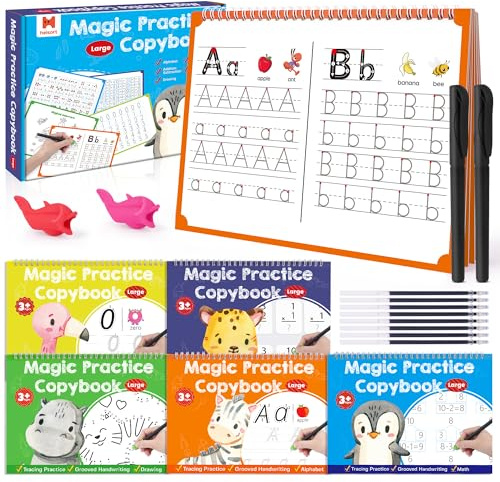 Large Magic Grooved Writing Practice Books for Kids, Reusable Grooved Handwriting Workbooks, Number Letter Tracing Books for Kids Age 3-8 Kindergarten Preschool Calligraphy