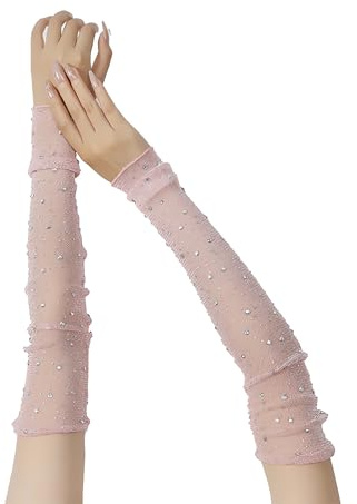 Women Long Rhinestone Gloves, Mesh Sparkly Glitter Fingerless Opera Glove, Bling Elbow Length Evening Party Gloves for Halloween Wedding Prom, Sheer Crystal Sleeves Long Arm Sleeves Driving Accessory | Bling Elbow Length Evening Party Gloves for Halloween Wedding Prom, Sheer Crystal Long Arm Sleeves Driving Accessory