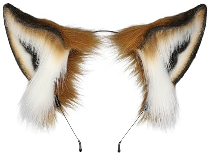 Fluffigt rävörat pannband, realistiskt djurtema tillbehör för cosplay och karneval i brunt och vitt, för kostymer och fester