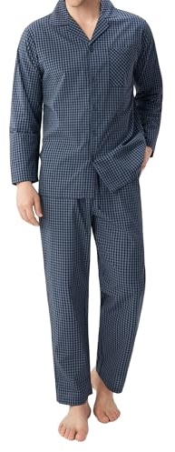 DAVID ARCHY Pigiama da uomo in tessuto scozzese classico in cotone Pjs Lounge Set Button-Up bavero collare indumenti da notte leggero traspirante, A quadretti bicolore, XL