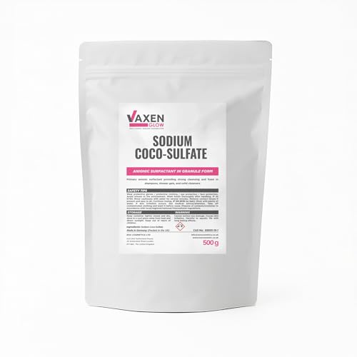 VAXEN Sodium Coco-Sulfate SCS Granules 500g - High-Foaming Surfactant for Shampoo Bars, Shower Gel and Syndet Bars - Coconut-Derived - CAS 68955-19-1