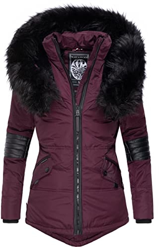 Navahoo Nirvana Veste d'hiver pour Dame avec Une Capuche en Fausse Fourrure Noire Bordeaux S