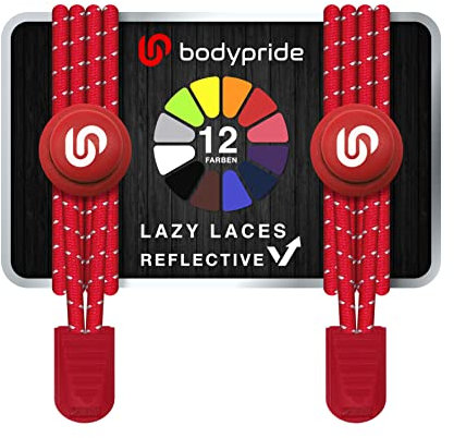 BODYPRIDE Premium Lazy Laces [ 12 Farben ] Elastische Schnellverschluss - Schnürsenkel ohne Binden | Schnellschnürsystem mit Reflektoren für Sport, Marathon, Triathlon, Kinder, Senioren | 120 cm