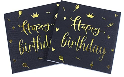 40Stk Happy Birthday Servietten, Geburtstag Servietten, Golden Foiled Papierservietten, Hochwertige Papierservietten, Geburtstag Party Deko, für Mann Frau Mädchen Party Deko (33 x 33 cm)