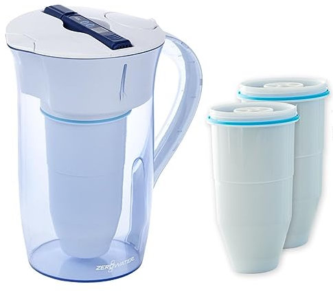 ZeroWater 2.4L Water Filter Jug Combo-3x5 Stage Filters+TDS meter, IAPMO Certified to reduce PFOA/PFOS, Fluoride, Lead & other heavy metals, BPA Free