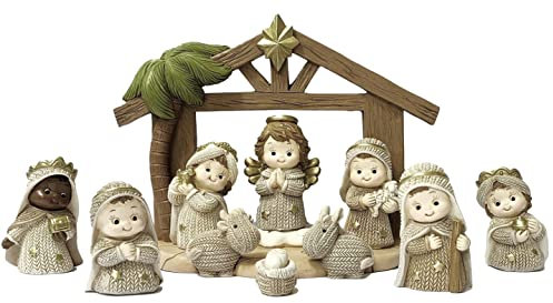 PABEN Set Presepe Natività bambini completo con capanna in resina Colore Avana