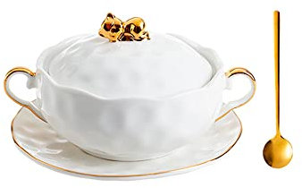 通用 JLWM Zuppiera con Doppia Maniglia 250ML Nordico Ceramica Stoviglie Prima colazione Dolce Porridge Forno a microonde (C, Bianco)