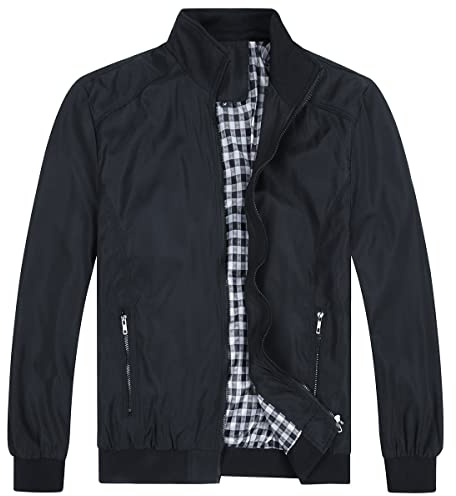 YOUTHUP Chaqueta de Verano Ligera para Hombre Estilo Informal Estilo Bomber de Transición, Negro-6601 M